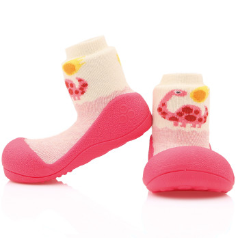 pierwsze buty dla dziewczynki różowe do żłobka do przedszkola lekkie elastyczne Attipas Dinosaur Fuchsia