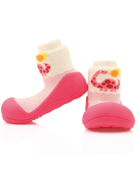 pierwsze buty dla dziewczynki różowe do żłobka do przedszkola lekkie elastyczne Attipas Dinosaur Fuchsia