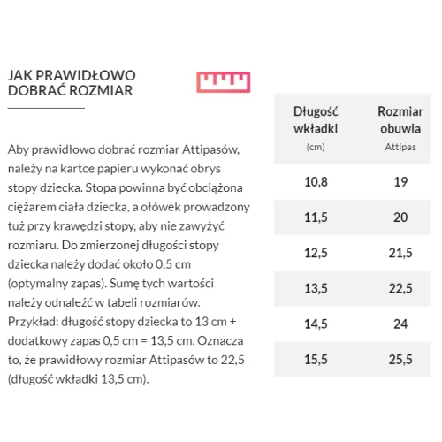 Attipas tabela rozmiarów