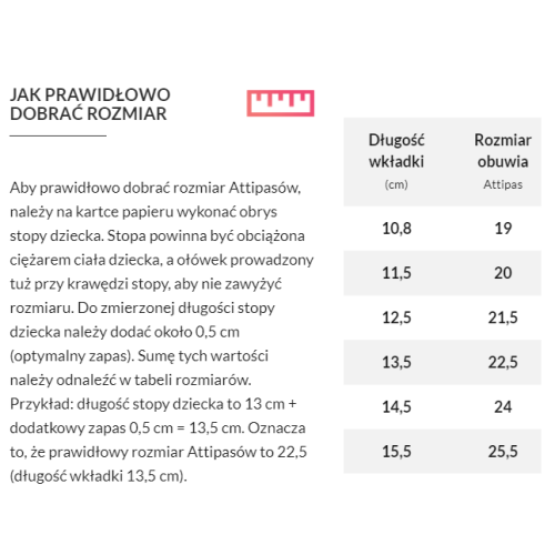 Tabela rozmiarów Attipas Polska