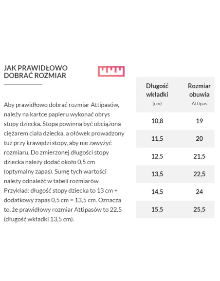 Tabela Rozmiarów Attipas