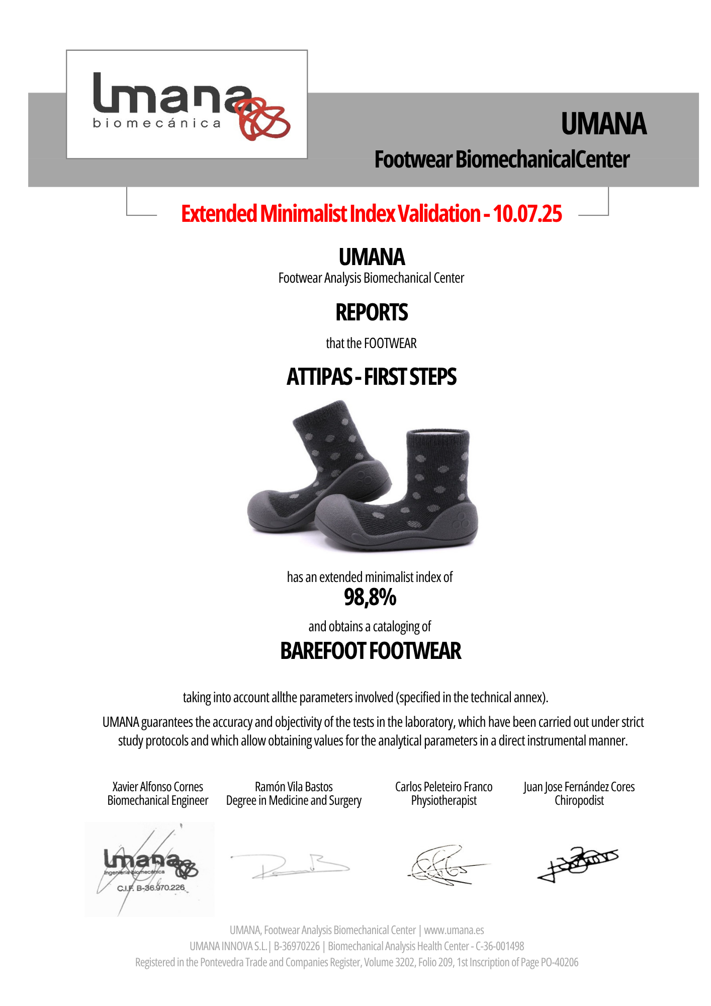Certyfikat Umana dla Attipas Baby Shoes