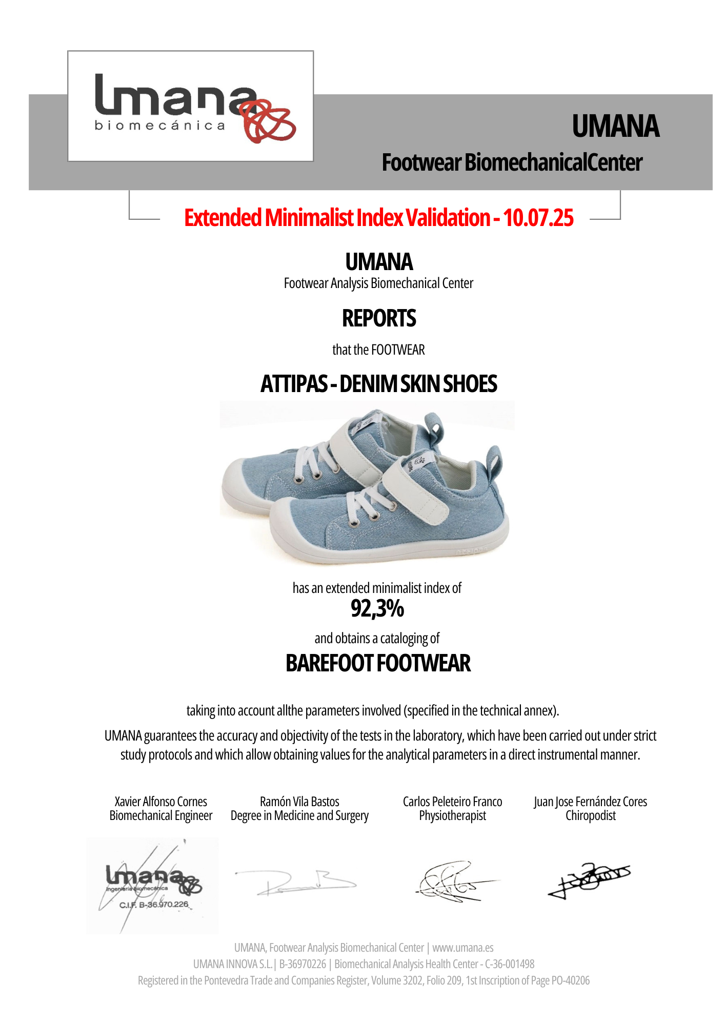 Certfikat Umana dla Attipas Denim Shoes
